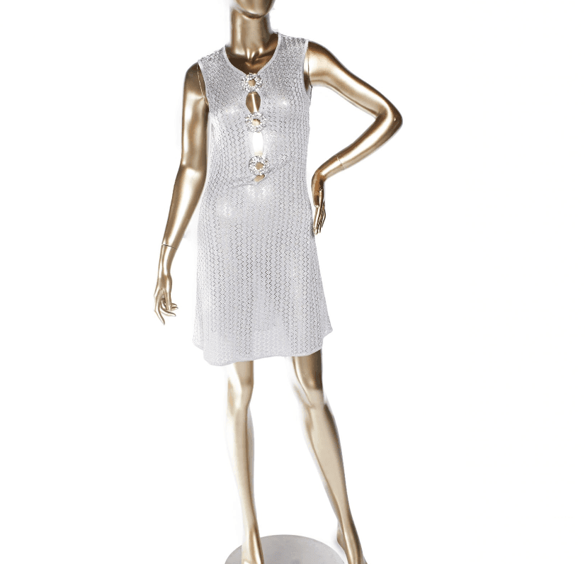 Azzaro Crystal Buckles Lurex Knit Mini Dress