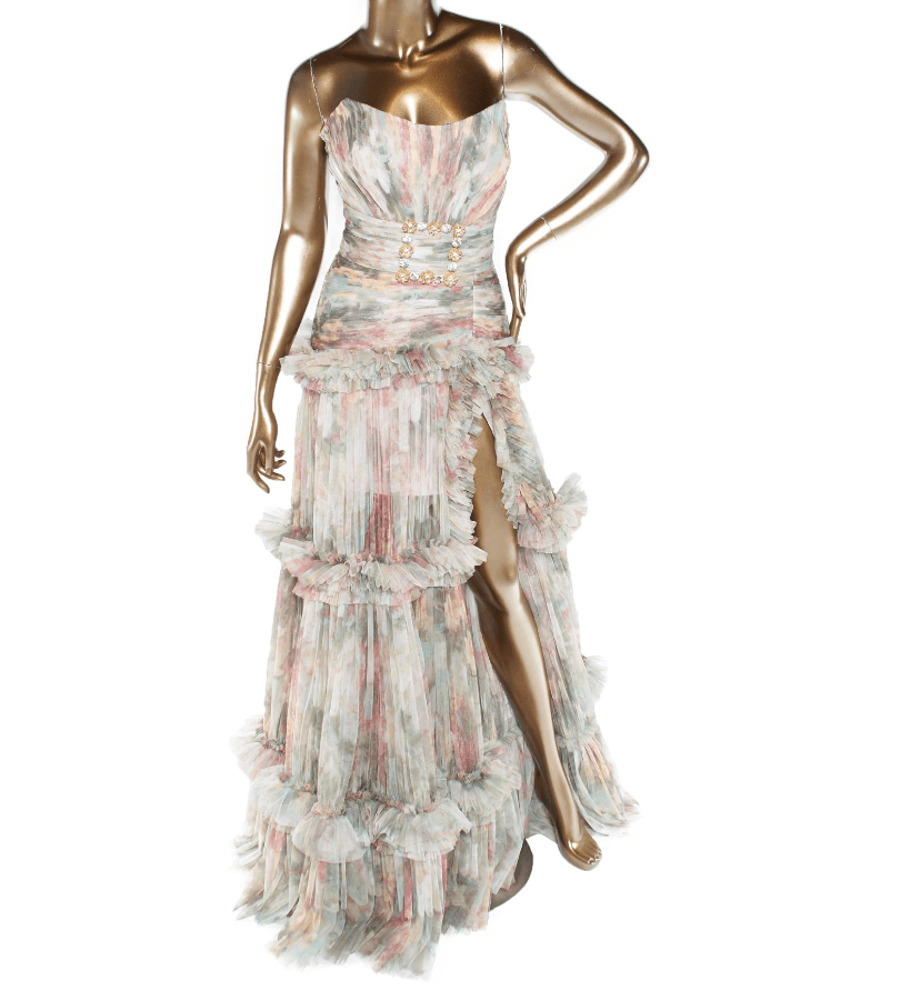 Raisa Vanessa Dress Strapless Floral Dress W/rhinestone Buckle