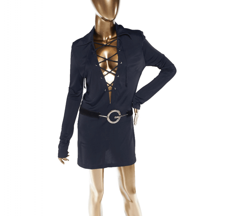 Vintage Gucci Tom Ford Era Lace Up Belt Mini Dress