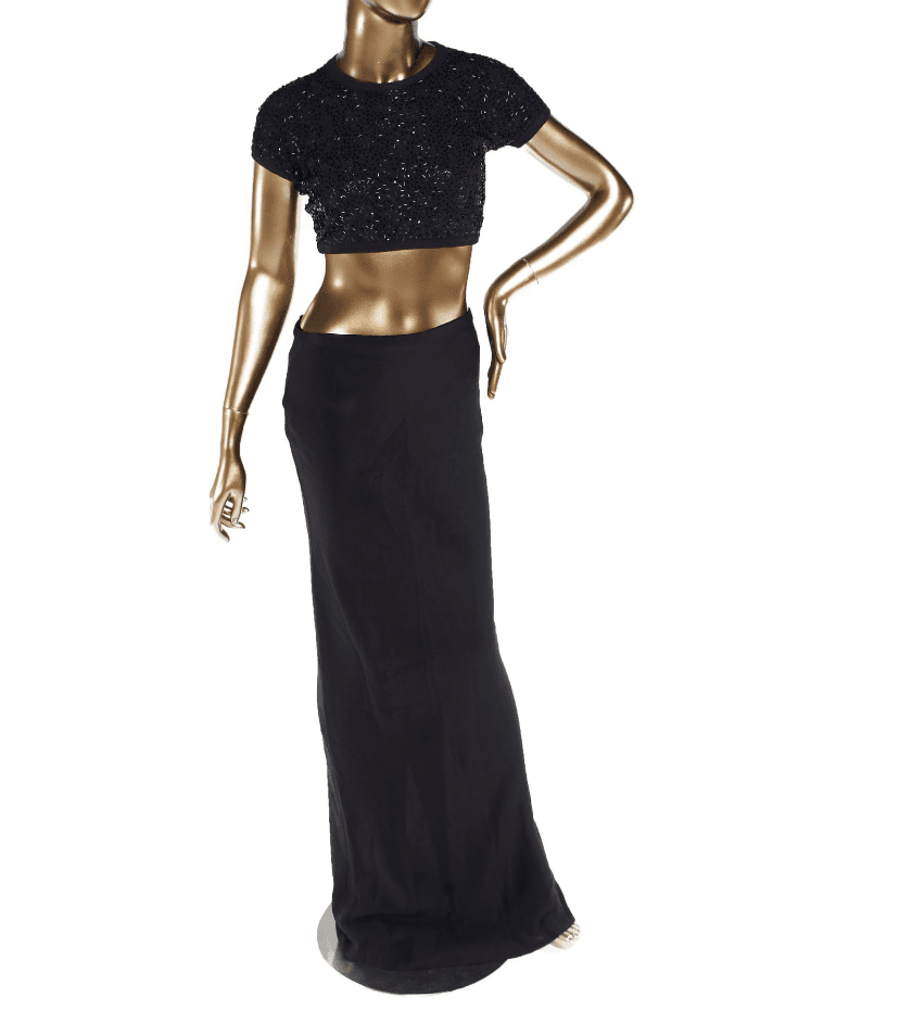 Vintage Dolce & Gabbana Black Maxi Skirt & Beaded Crop Top Set