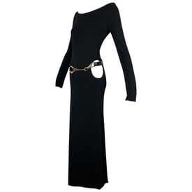 Vintage Gucci Tom Ford Era Backless Long Sleeve Maxi Dress With Ponyhair Belt — image 1