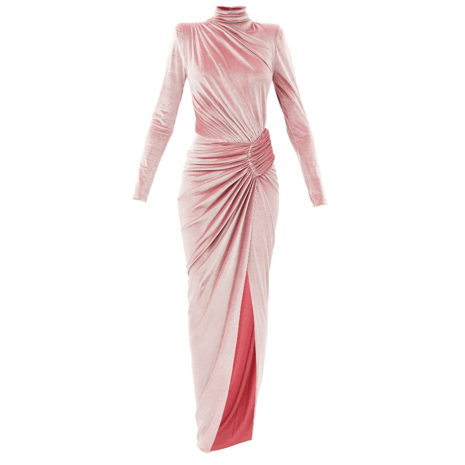 Alexandre Vauthier High Neck Draped Velvet Maxi Dress