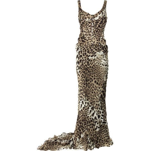 Roberto Cavalli Silk Chiffon Leopard Print Gown