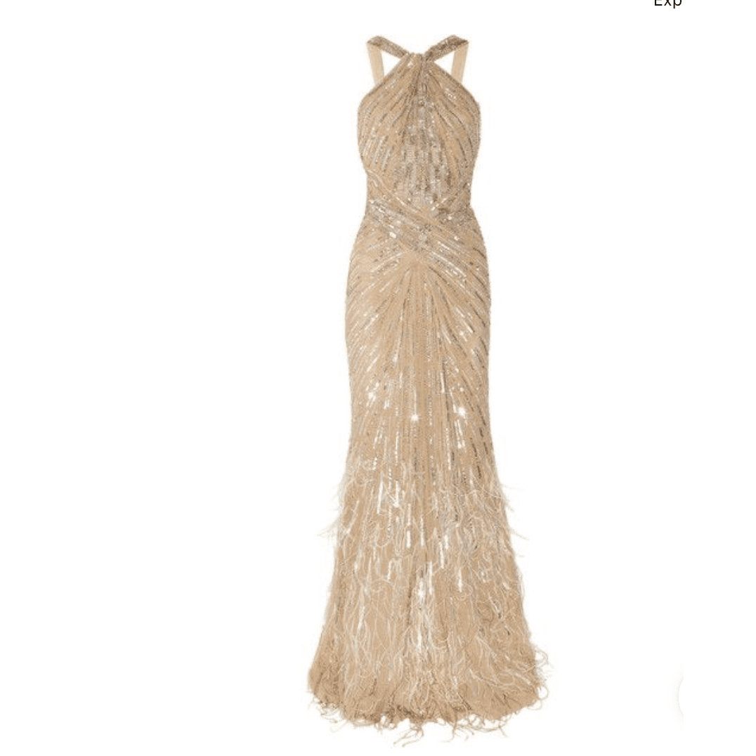 Vintage Roberto Cavalli Sequin And Feather Embellished Gown