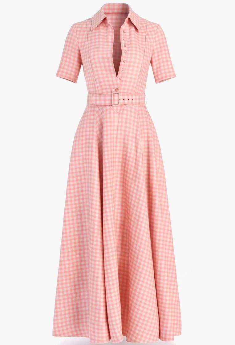 Emilia Wickstead Pink Gingham Maxi Dress