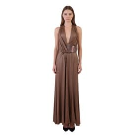 Gucci Bronze Plunging Gown Dress Wide Mirror Belt — image 4