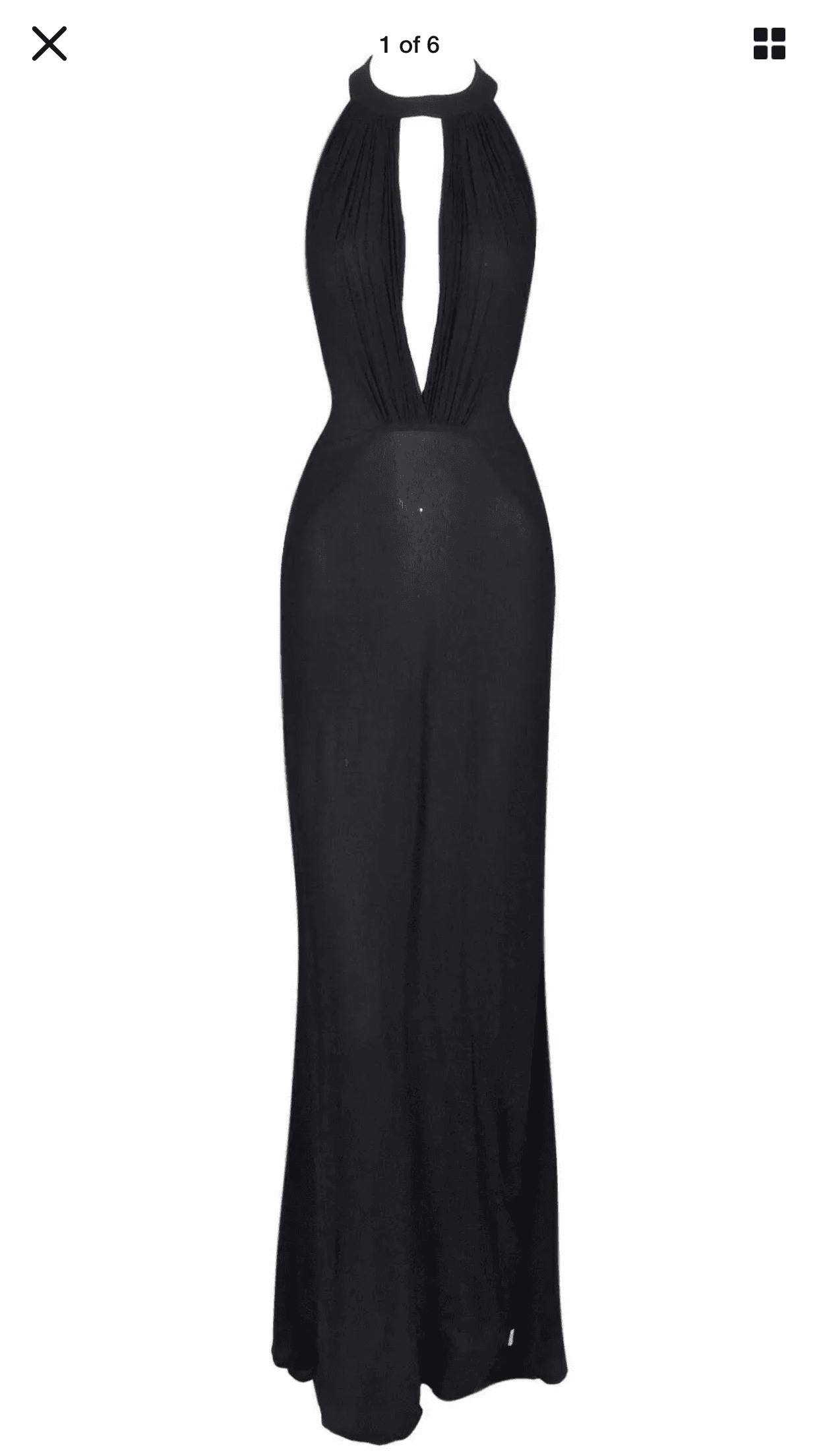 Vintage C. 2000 Gianni Versace Sheer Black Silk Plunging Grecian Gown Dress