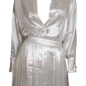 Vintage Gianni Versace Silver Button Down Blouse & Pleated Skirt Set — image 1