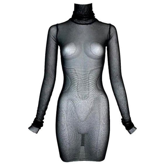 Vintage Jean Paul Gaultier Sheer Black Mesh High Mini Dress