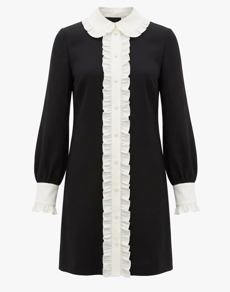 Gucci 2016 Black White Ruffle Trim Dress