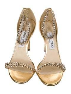 Jimmy Choo Leather Crystal Embellishments Sandals