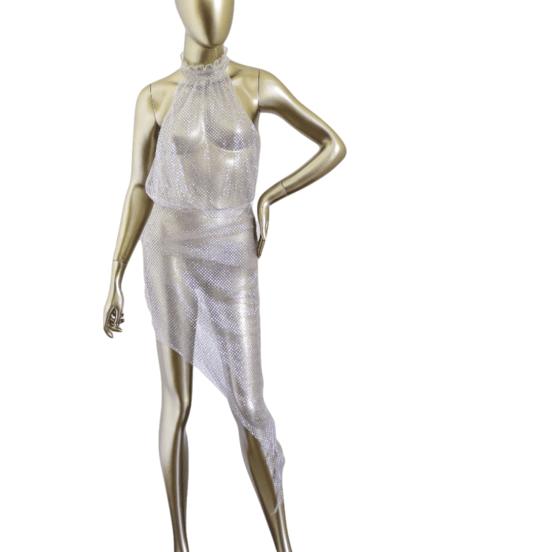 Reve Riche Uma Tulle Crystal Sheer Slant Dress (us2)