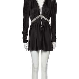 Paco Rabanne Black V-neck Flared Embellished Mini Dress — image 1
