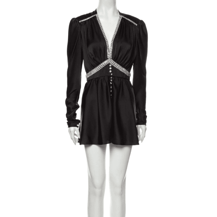 Paco Rabanne Black V-neck Flared Embellished Mini Dress
