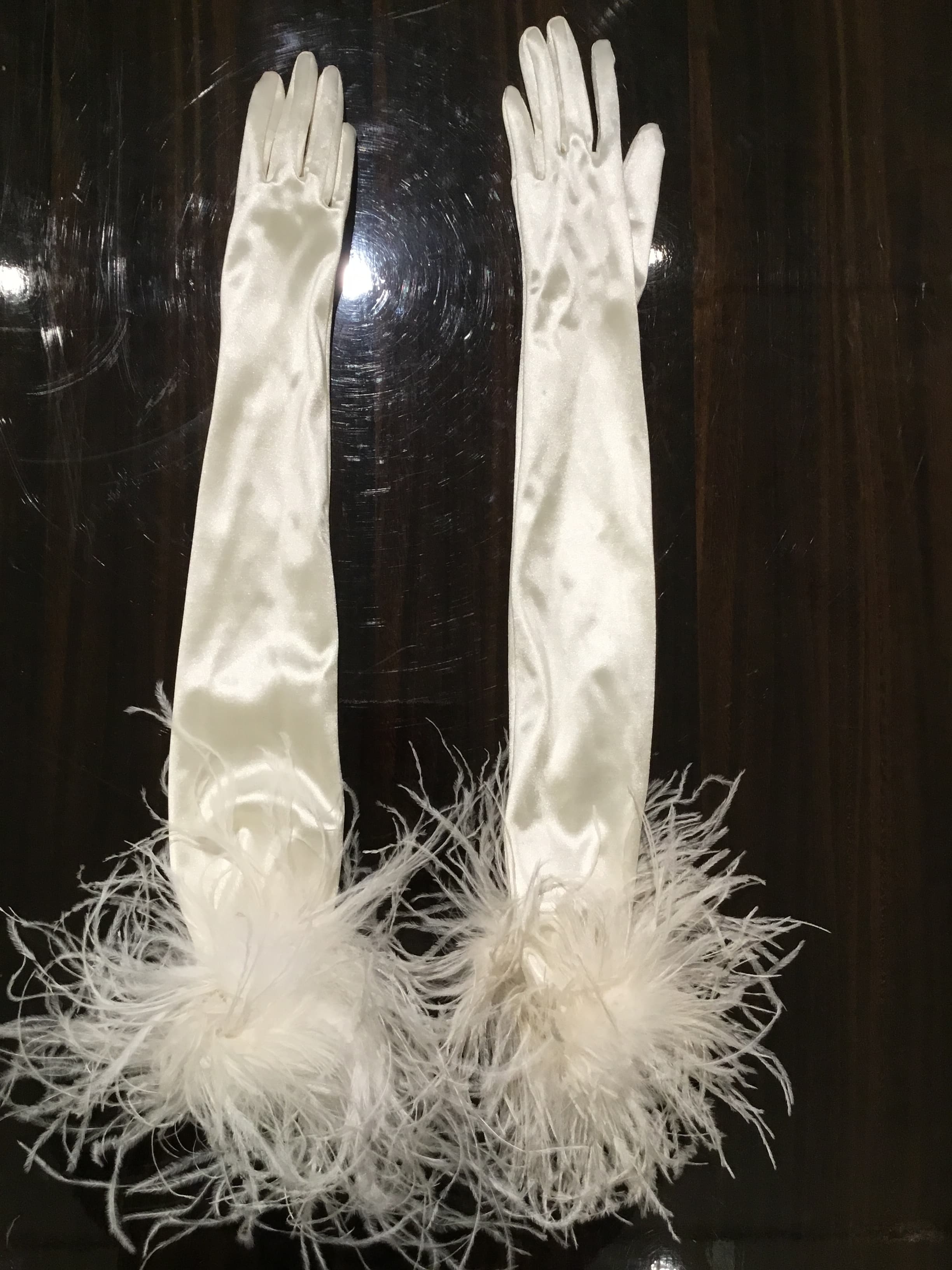 Long White Feather Gloves