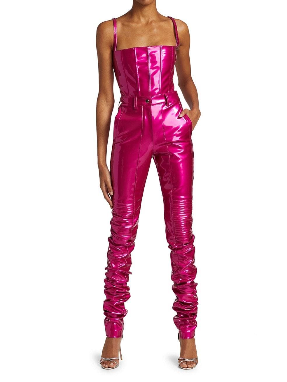 Laquan Smith Vinyl Pvc Moto Pant And Top Set