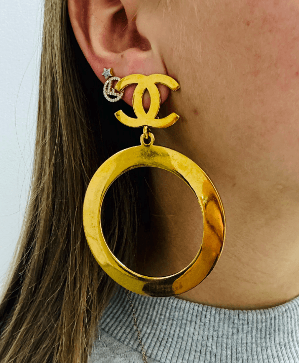 Chanel Gold Logo Clip On Earrings