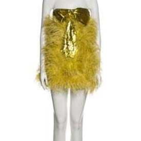 Attico 2019 Yellow/ Gold Feather Mini Dress — image 1