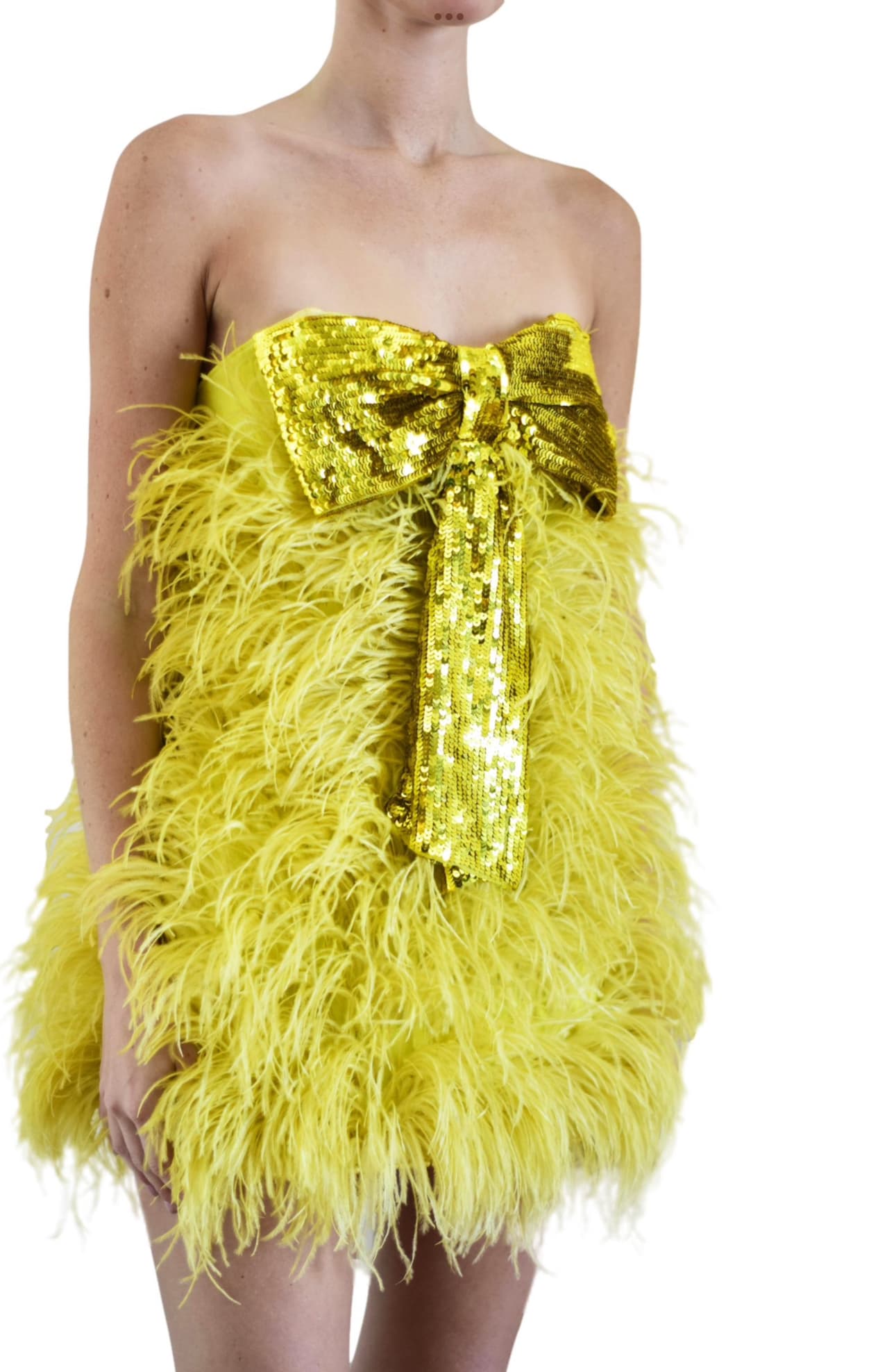 Attico 2019 Yellow/ Gold Feather Mini Dress