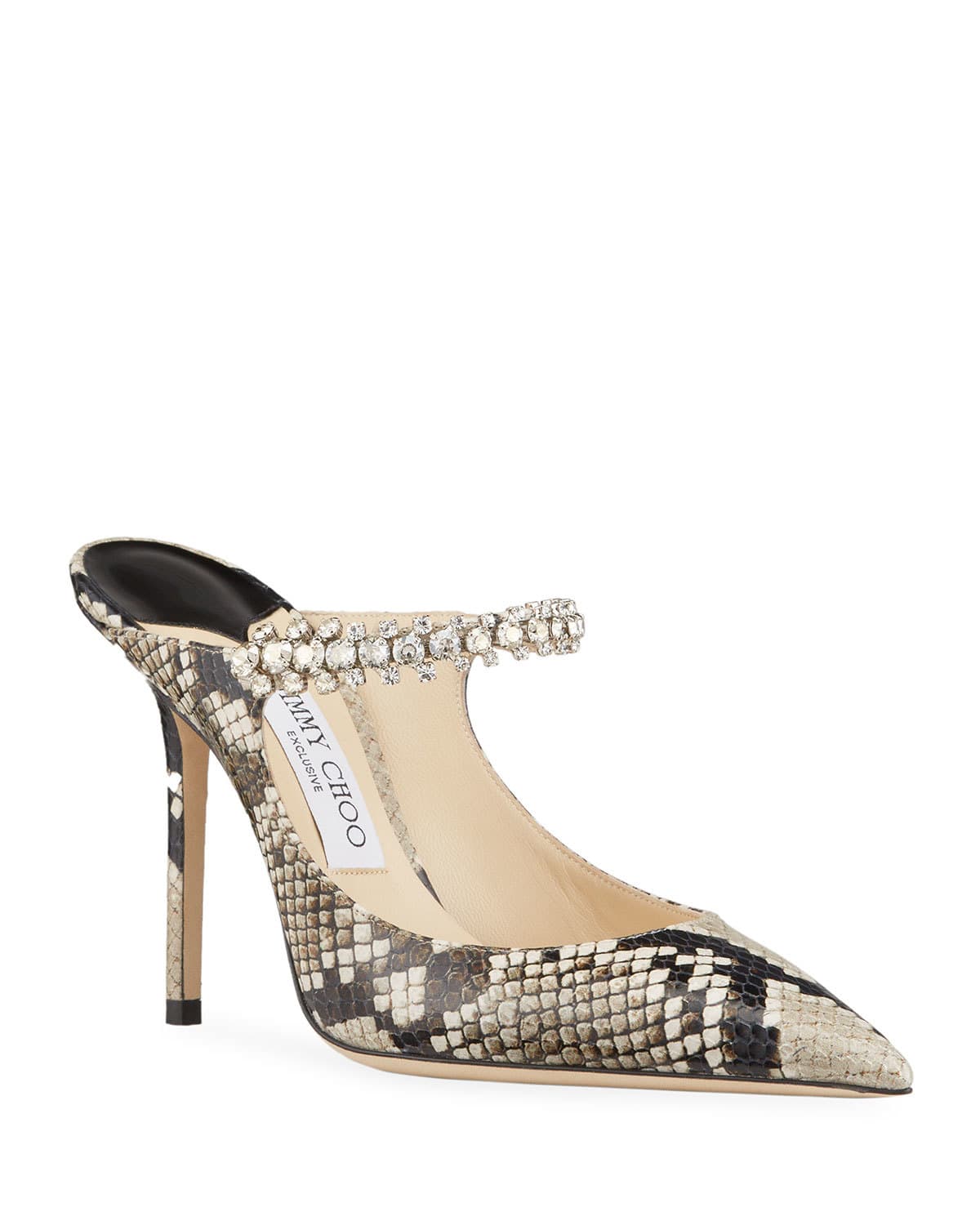 Jimmy Choo Mules In Snake-printed Leather With Crystal-beaded