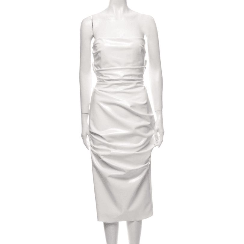 Alex Perry Strapless Ruched Pleather Dress