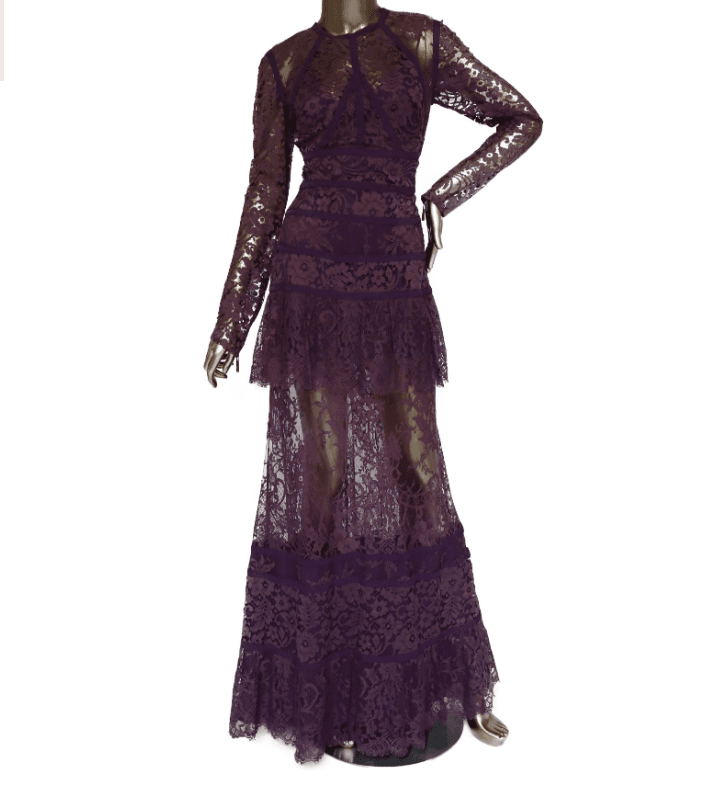 Elie Saab Lace Pattern Long Dress Purple