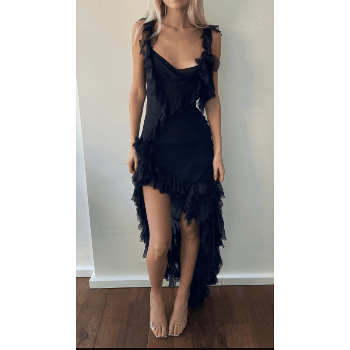 John Galliano Vintage Black Ruffle Gown