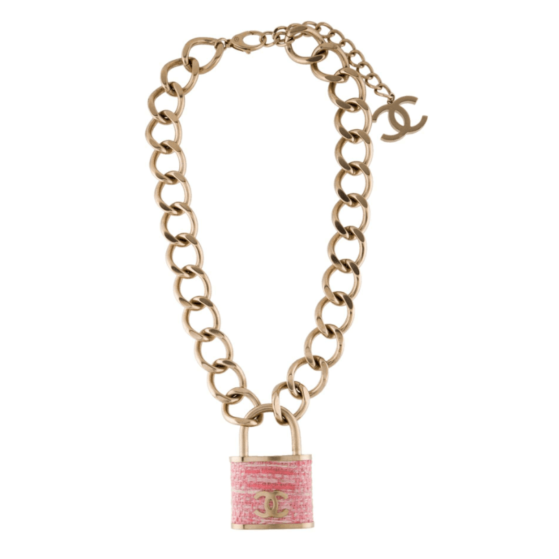 Chanel Tweed Padlock Pendant Necklace