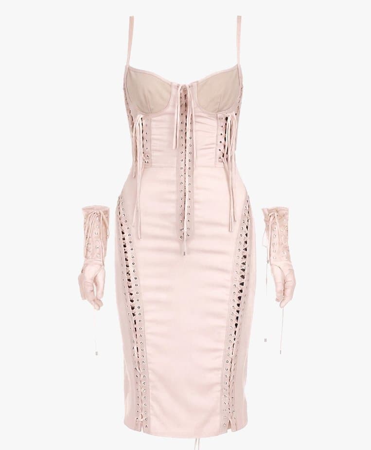 Vintage Dolce And Gabbana Satin Corset Dress With Gloves