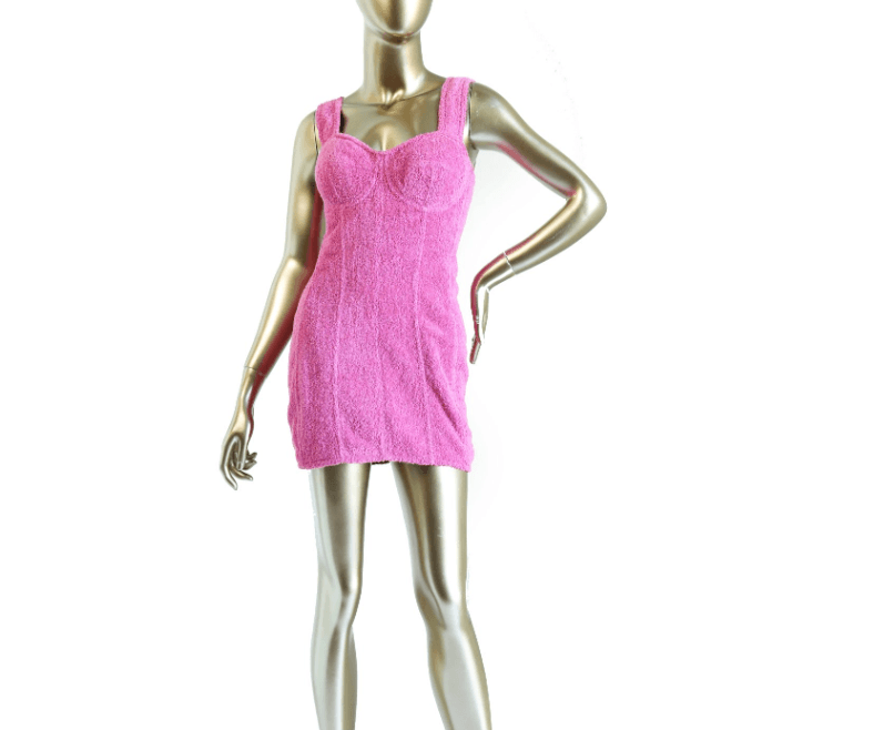 Vintage Dolce & Gabbana S/s 1992 Pink Terry Cloth Bustier Mini Bodycon Dress