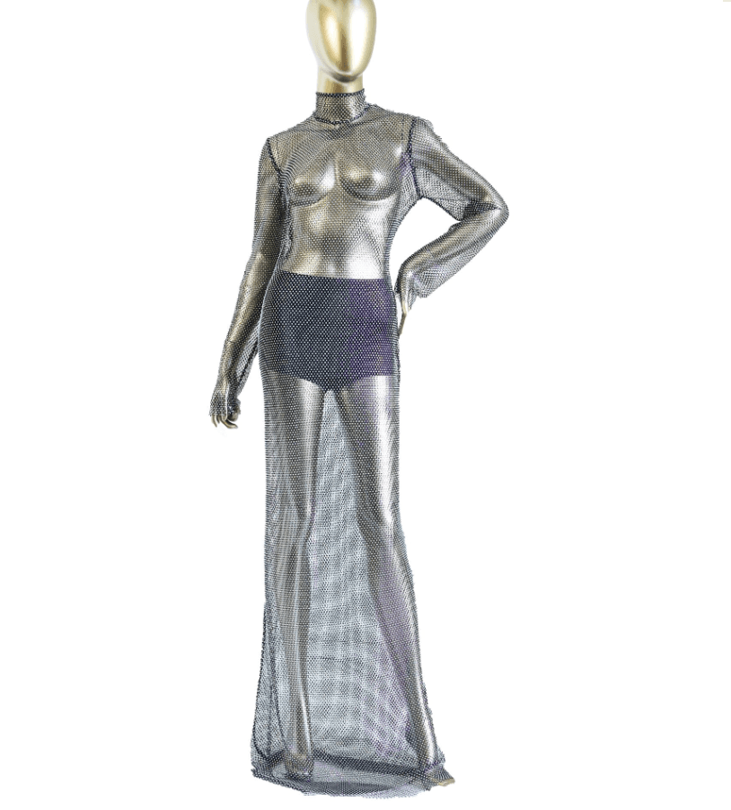 David Koma Long Crystal Mesh Dress