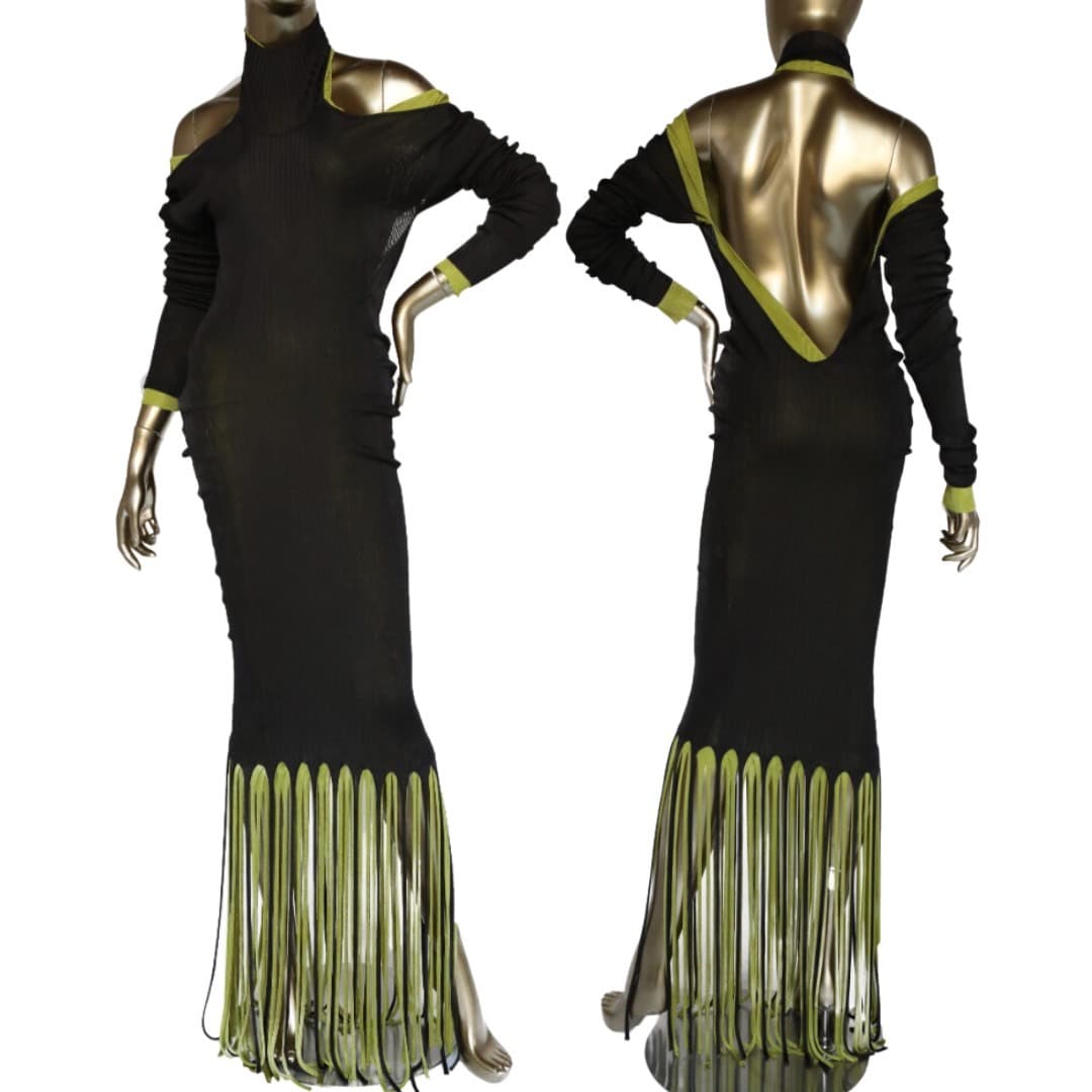 Bottega Veneta Two-tone Fringe Knit Midi Dress