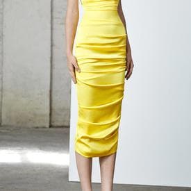 Alex Perry Women's Yellow Ace Strapless Ruched Satin Midi Dress — image 2