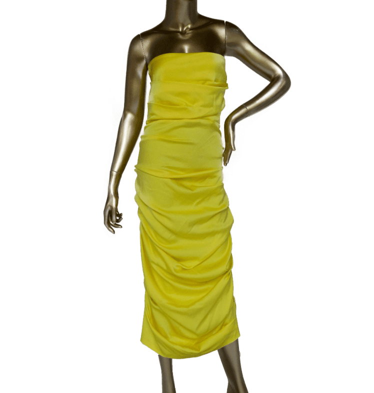 Alex Perry Women's Yellow Ace Strapless Ruched Satin Midi Dress