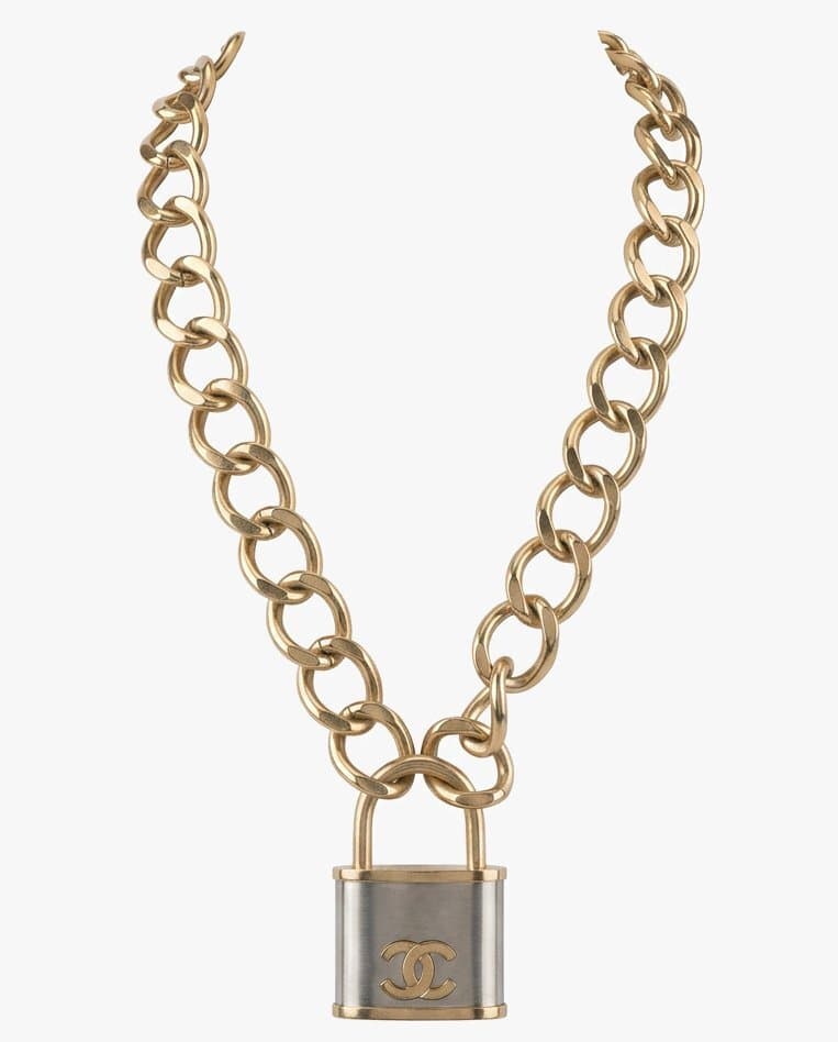 Chanel Fw 2014 Oversized Gold Silver Padlock Pendant Necklace