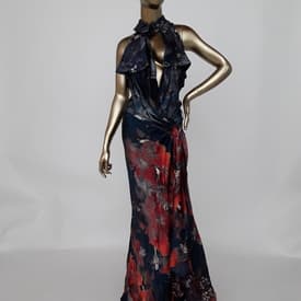 Jean Paul Gaultier Silk Bird Navy Wrap Dress — image 1
