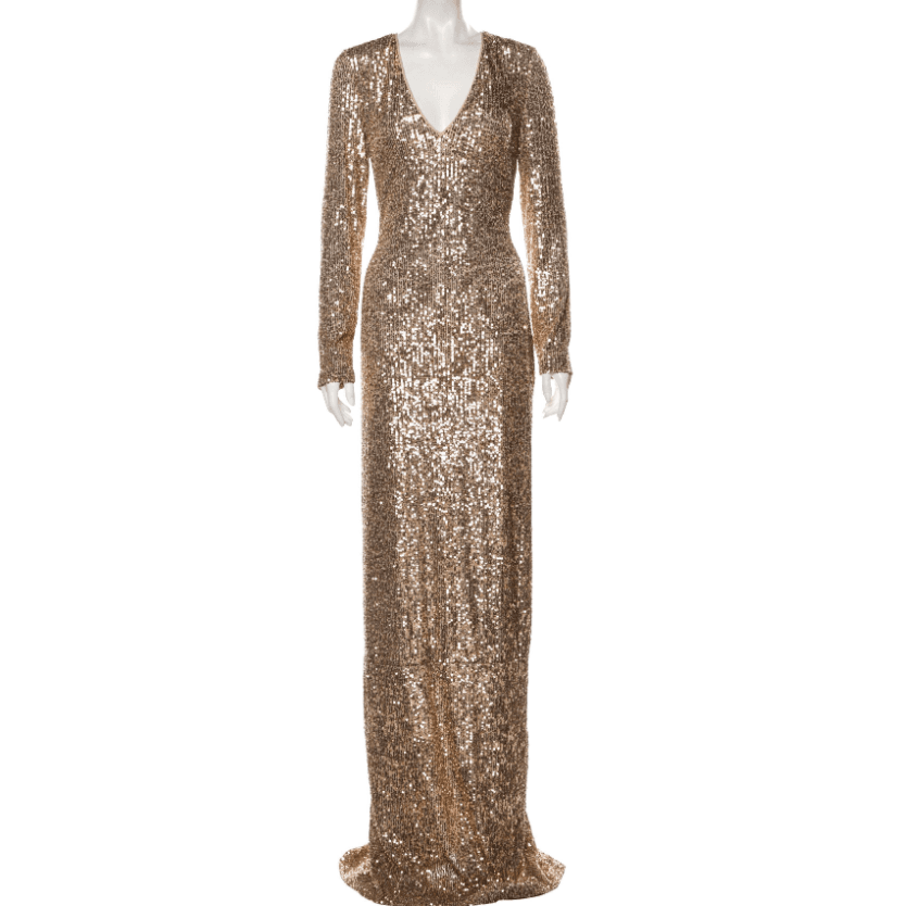 Naeem Khan V-neck Long Sleeve Sequin Dress