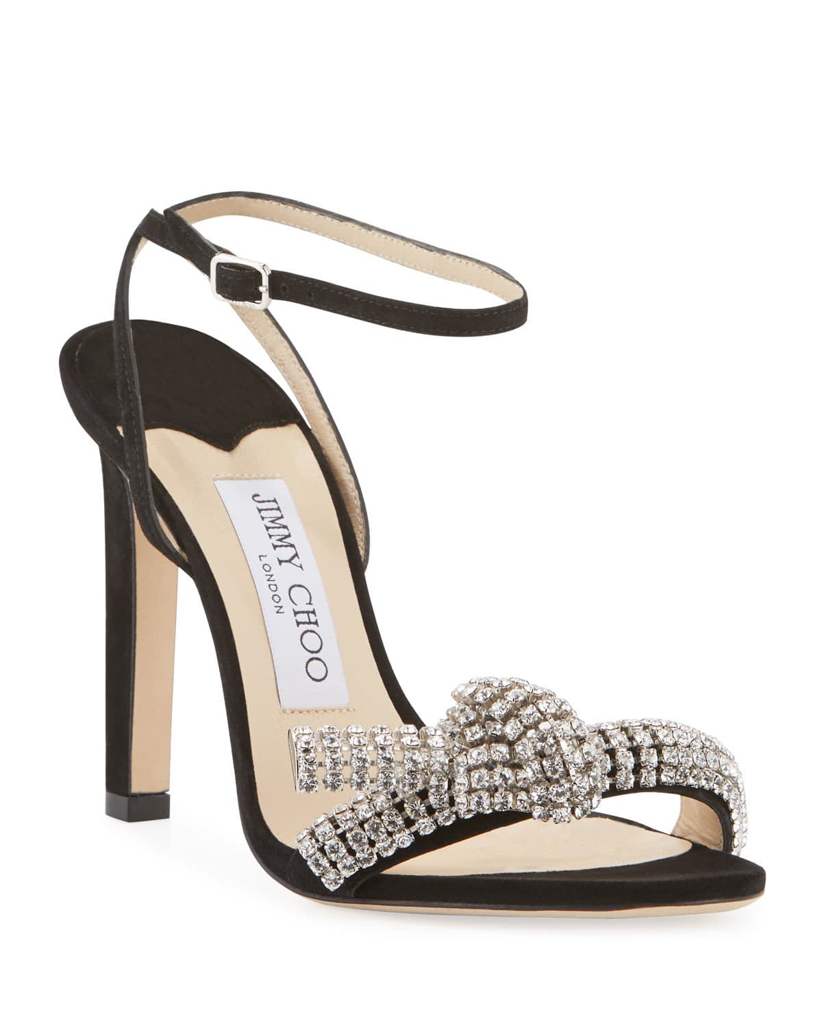 Jimmy Choo Thyra 100mm Suede Sandals With Crystal Knot
