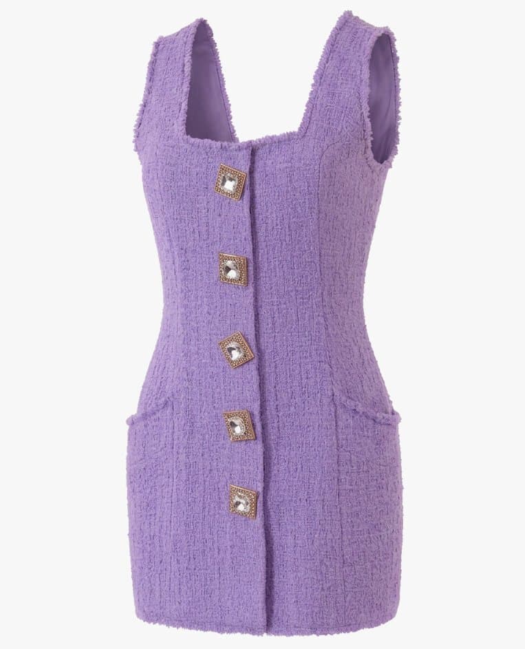 Balmain Button-embellished Lavender Tweed Dress