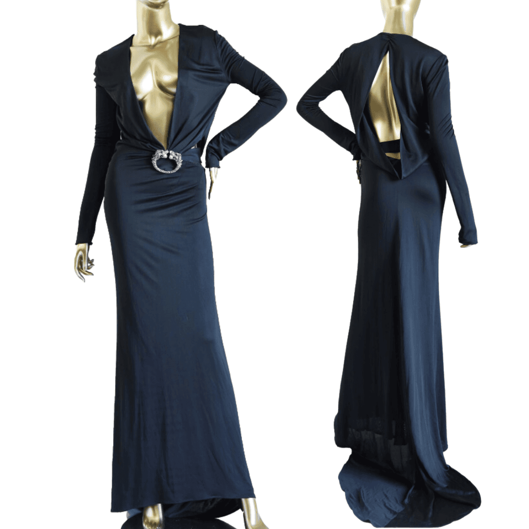 Vintage Gucci Long Sleeve Gown With Dragon Embellished Detail