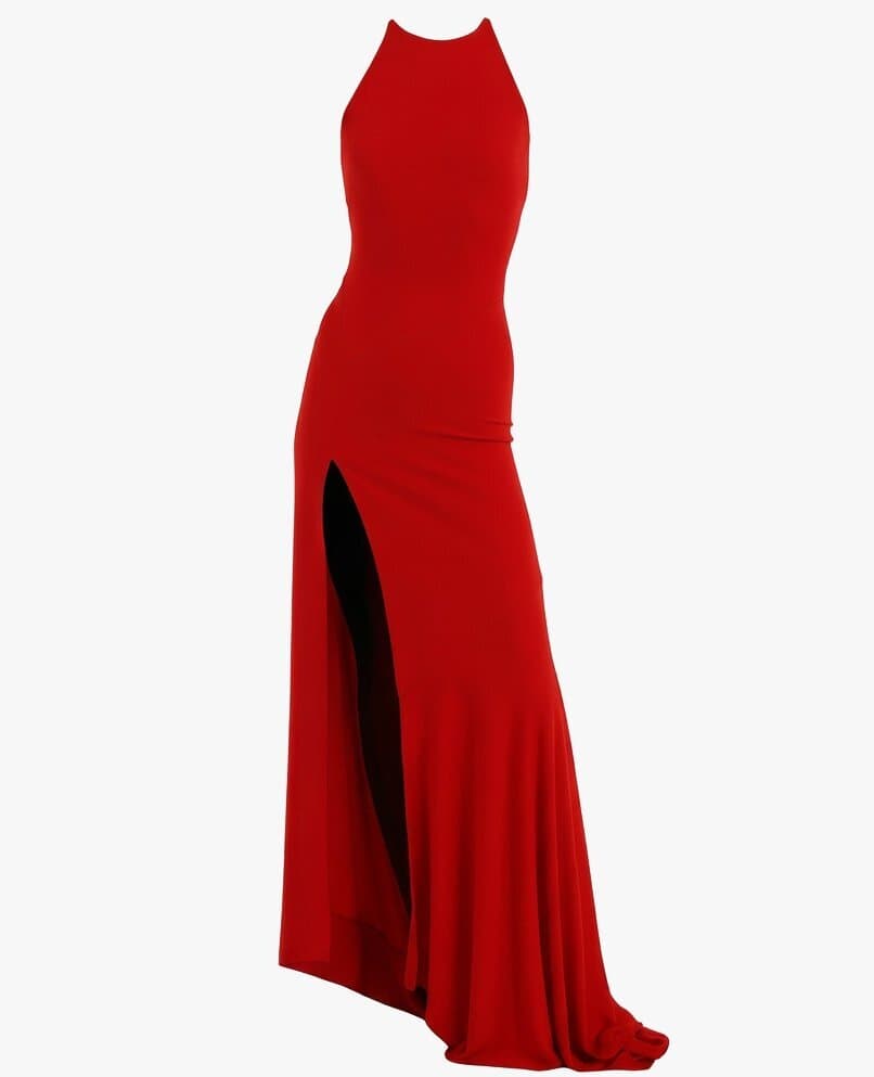 Alexandre Vauthier Red Halter Slit Gown