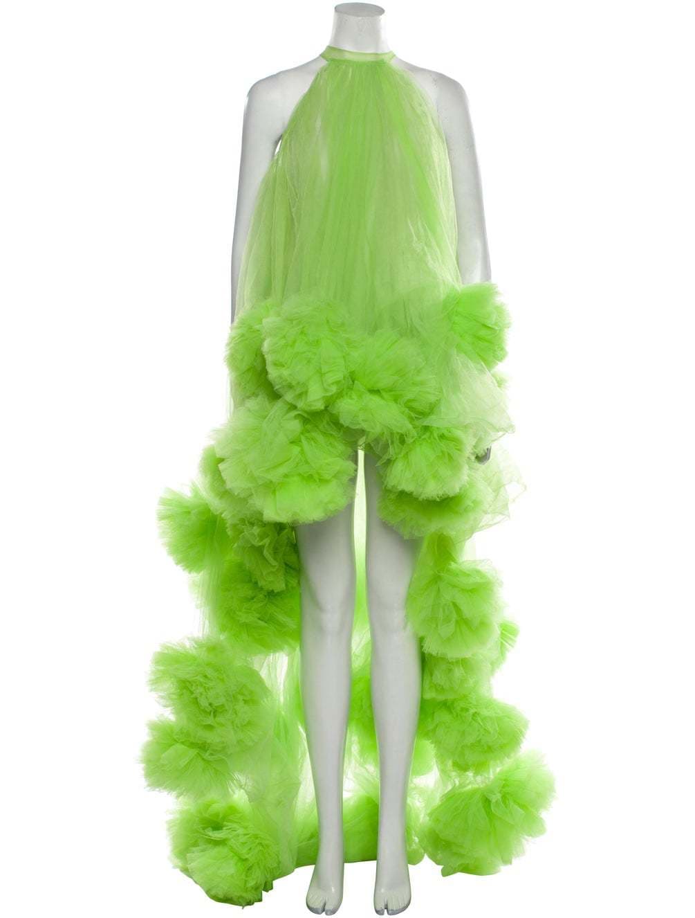 Lirika Matoshi Green Pom-pom Halterneck Long Dress
