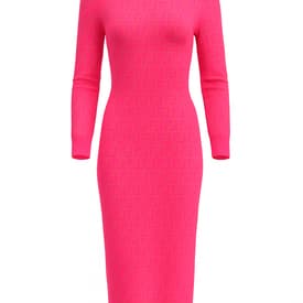 Fendi Pink Printed Logo Long Sleeve Dress With Mock Neck — image 1