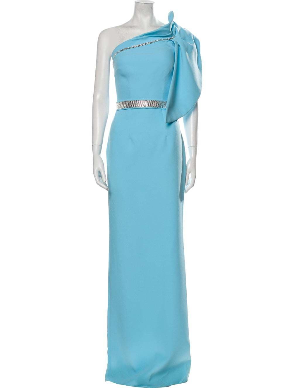 Safiyaa One-shoulder Crepe Gown With Embellished Belt
