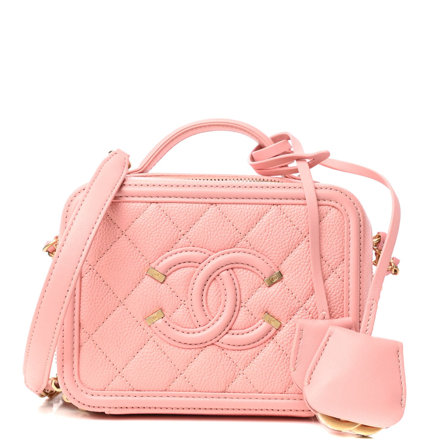 Chanel Pink Caviar Quilted Small Cc Filigree Vanity Case Shoulder Bag