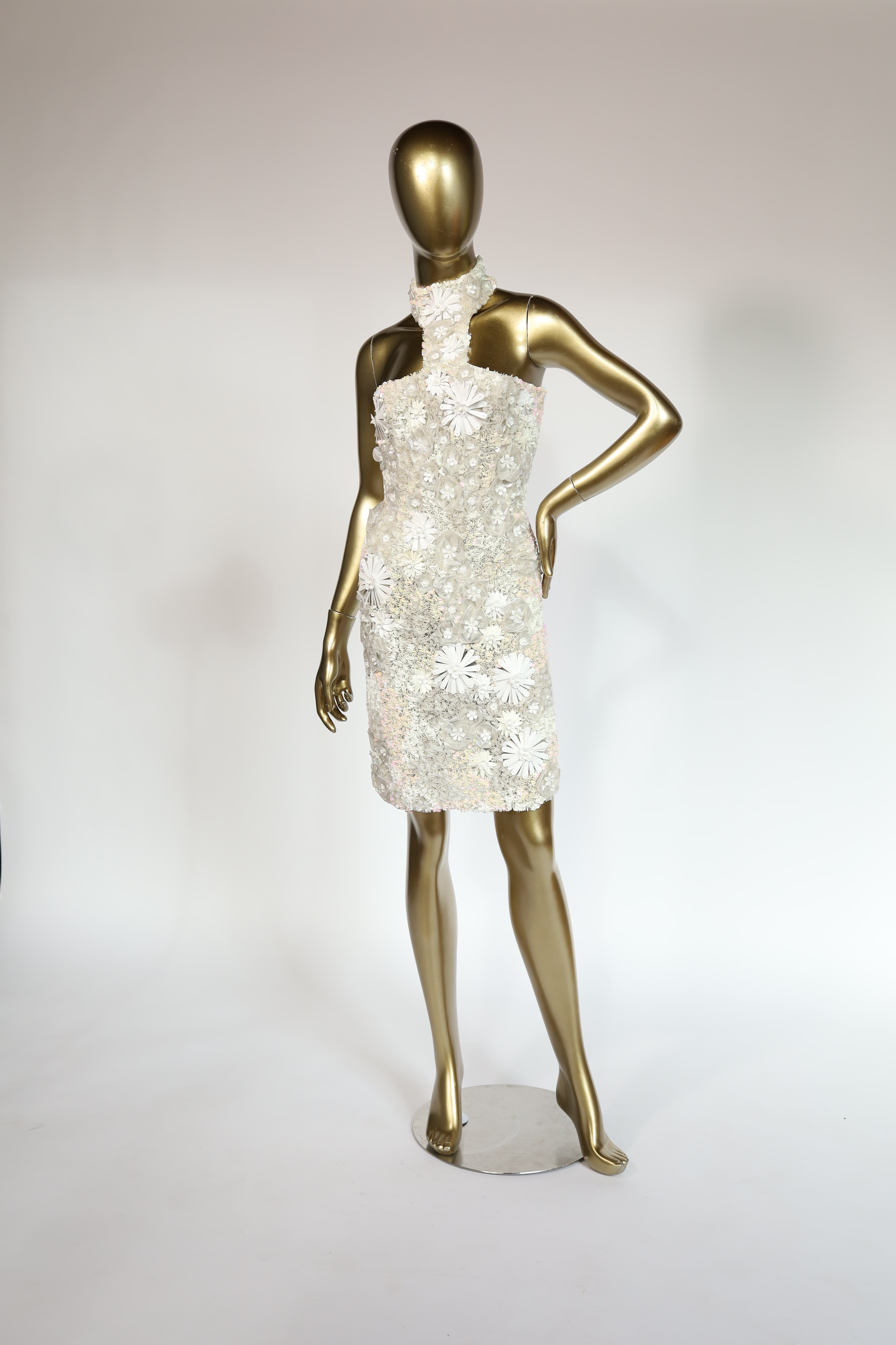 Blumarine White Embellished Sequin Dress
