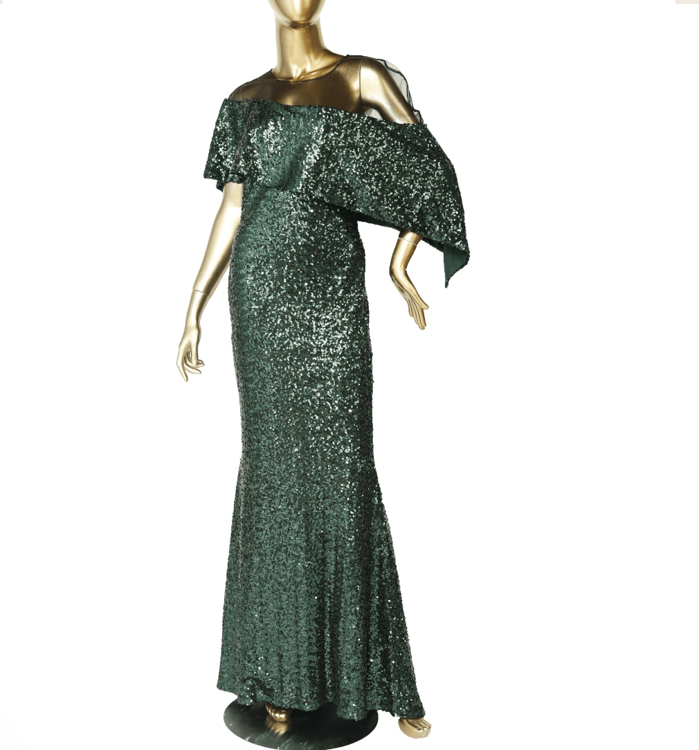 Badgley Mischka Crew Neck Long Dress