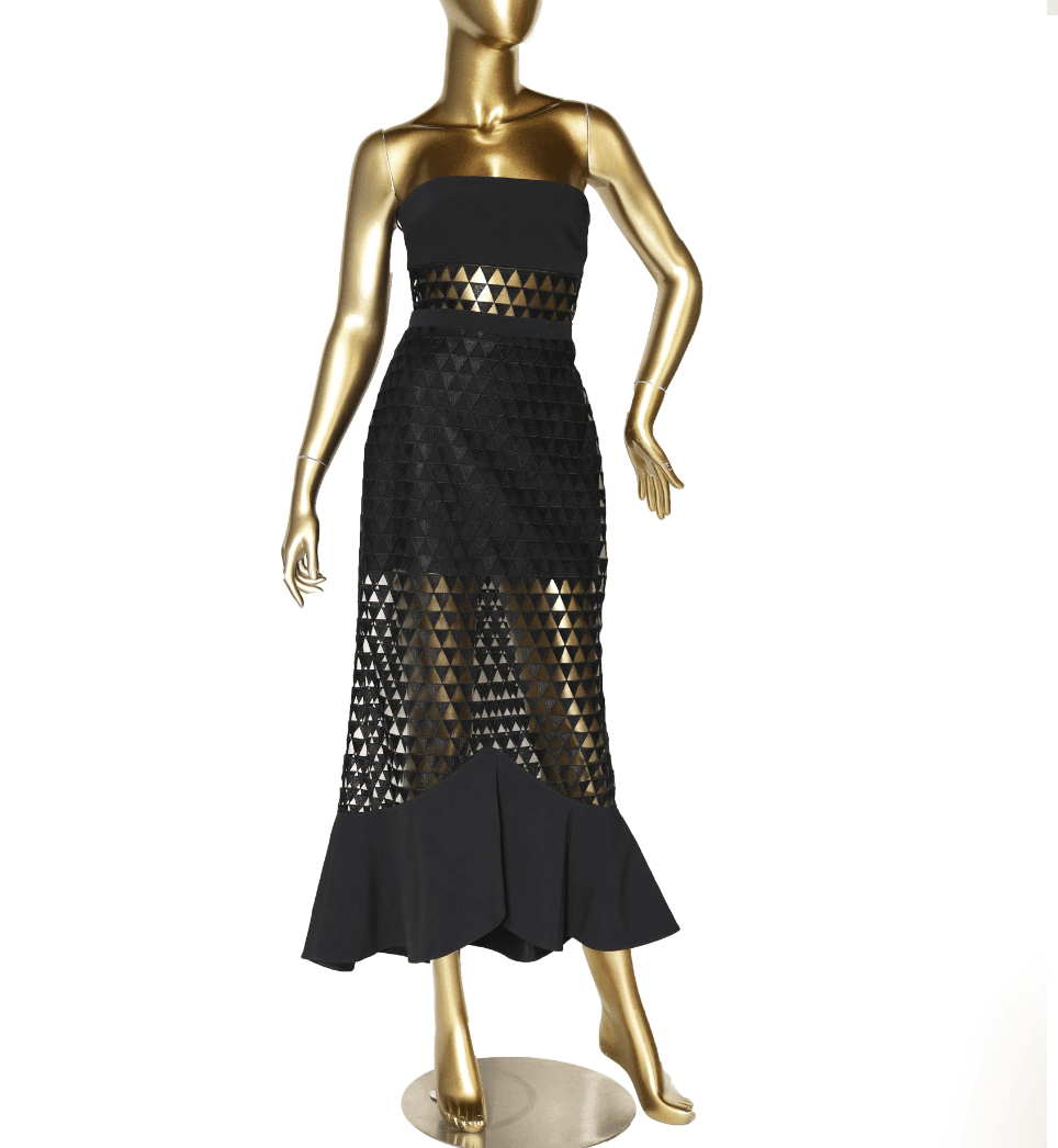 David Koma Strapless Paneled Macramé Lace And Cady Midi Dress