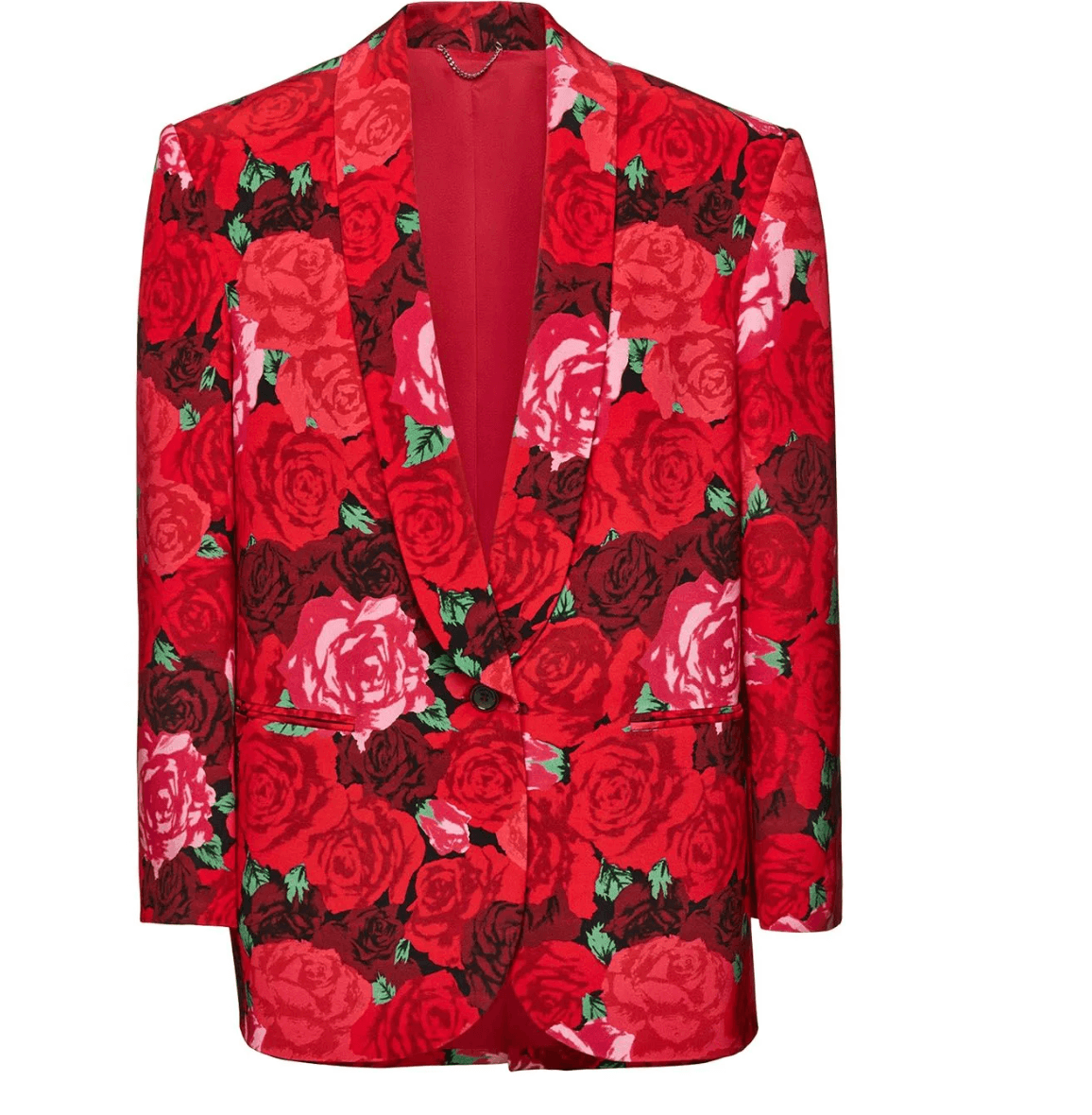 Magda Butrym Tuxedo Style Silk Blazer In Red Roses Print 6 Or 8
