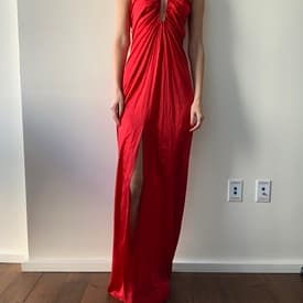 Red Reem Acra Silk Halter Gown — image 1
